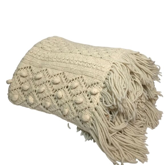 Handknit Thick Wool Blend Blanket 75 X 65 - Picture 1 of 16